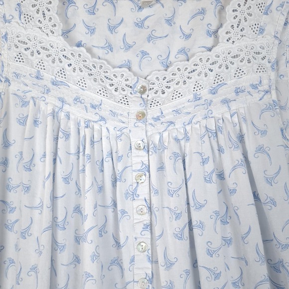 Eileen West Nightgown Womens Medium White Blue Floral Lace Sleeveless Ruffle - Picture 6 of 16